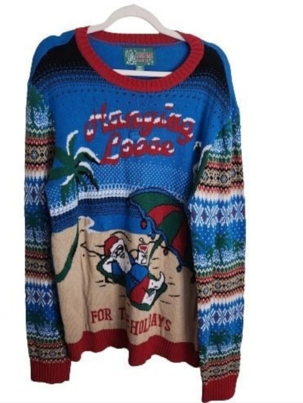 Ugly Christmas Sweater Blue 'Hanging Loose For The Holidays' Lightup Sweater